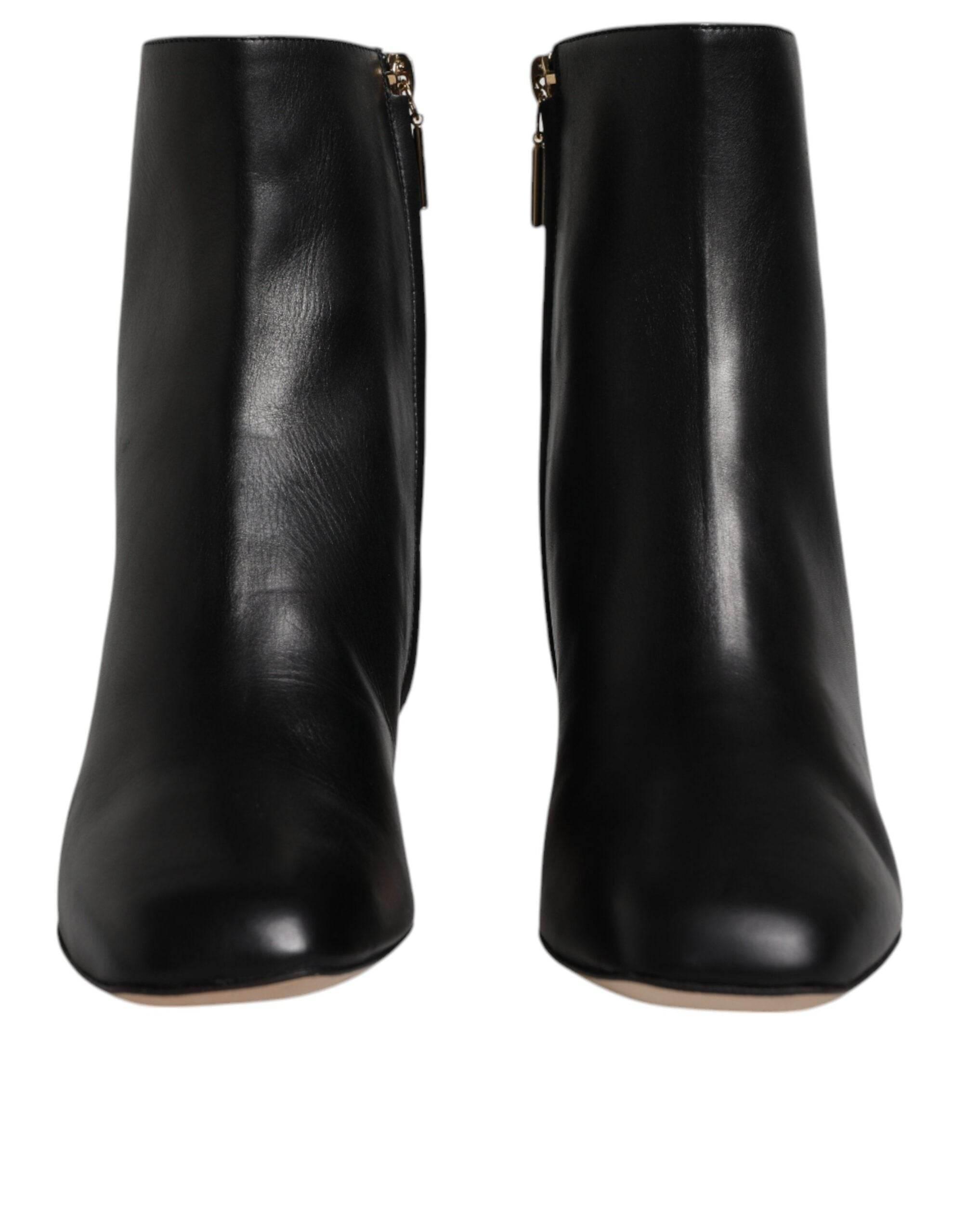 Dolce & Gabbana Black Jackie Leather Mid Calf Boots Shoes - Hilstor