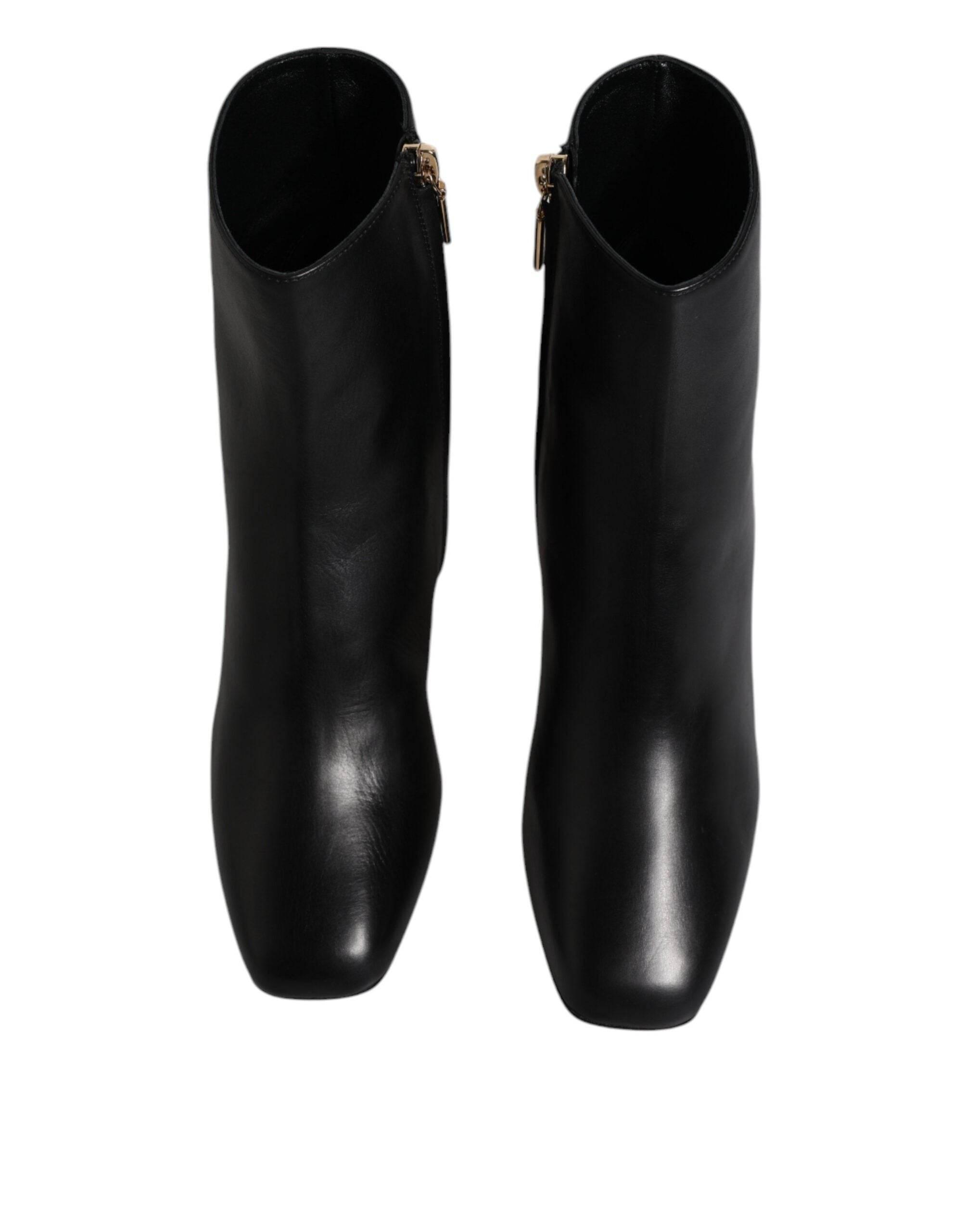 Dolce & Gabbana Black Jackie Leather Mid Calf Boots Shoes - Hilstor