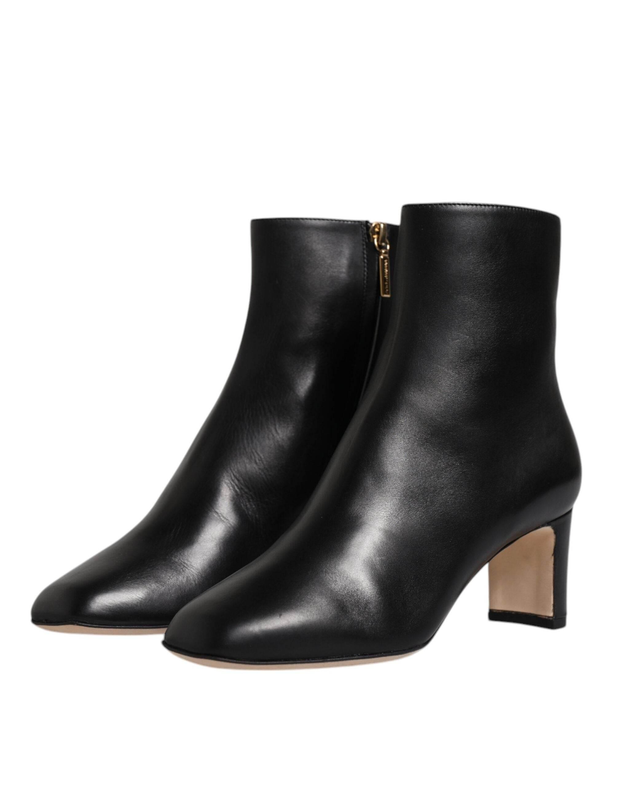Dolce & Gabbana Black Jackie Leather Mid Calf Boots Shoes - Hilstor