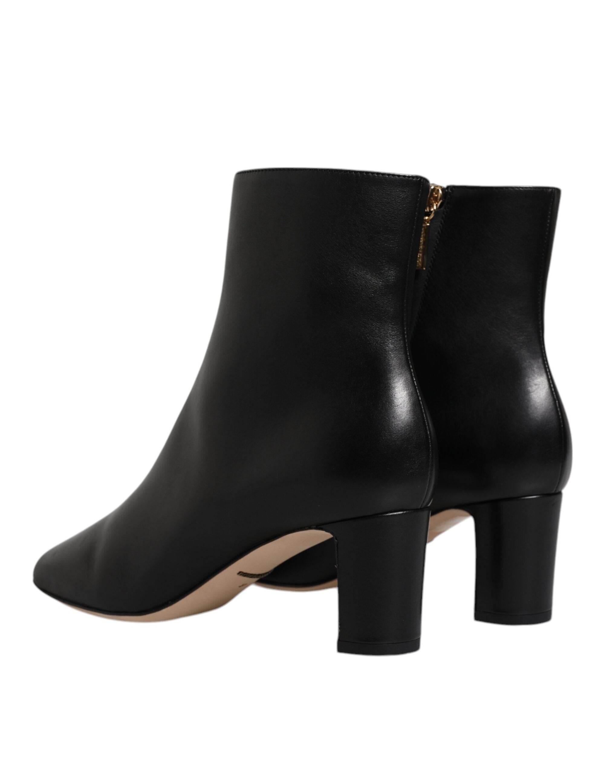 Dolce & Gabbana Black Jackie Leather Mid Calf Boots Shoes - Hilstor