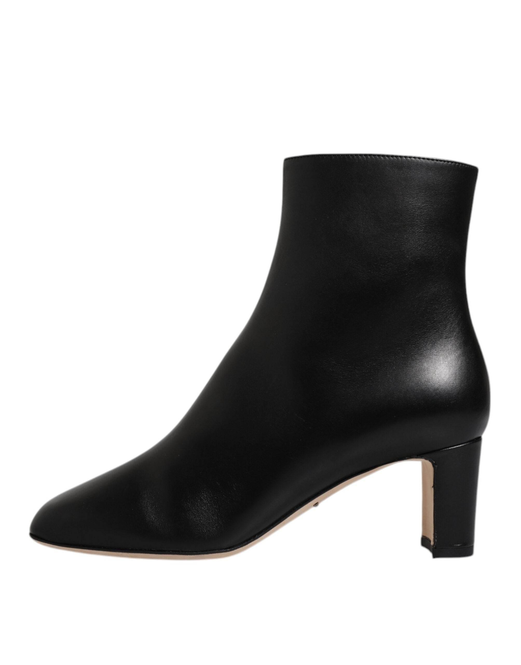Dolce & Gabbana Black Jackie Leather Mid Calf Boots Shoes - Hilstor