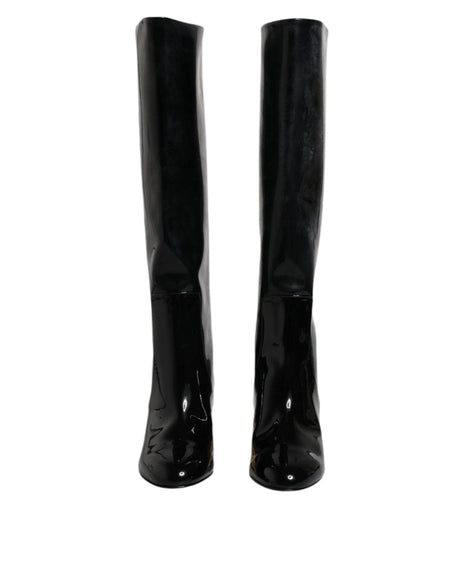 Dolce & Gabbana Black Patent Leather Vally High Boots Shoes - Hilstor