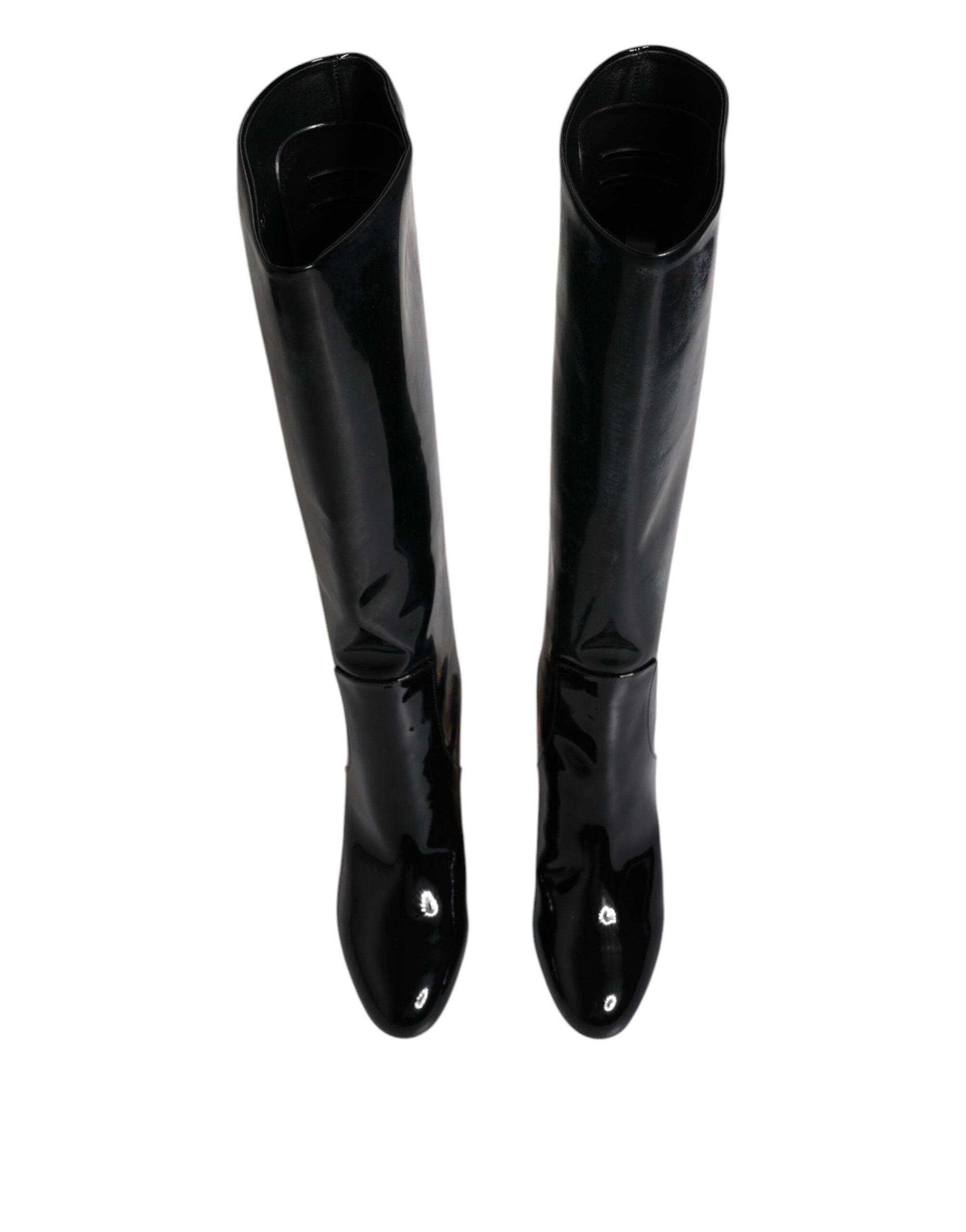 Dolce & Gabbana Black Patent Leather Vally High Boots Shoes - Hilstor