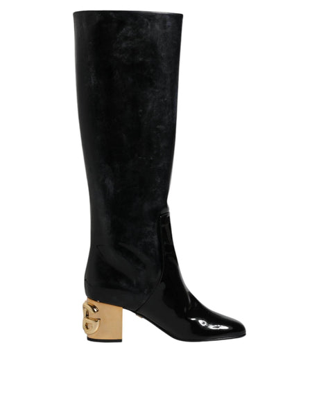Dolce & Gabbana Black Patent Leather Vally High Boots Shoes - Hilstor