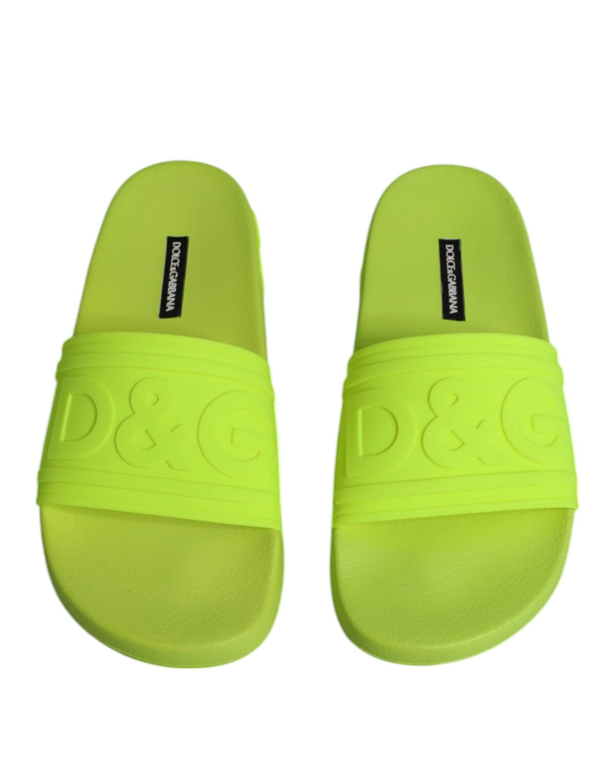 Dolce & Gabbana Green Rubber Slides Sandals Beachwear Shoes - Hilstor