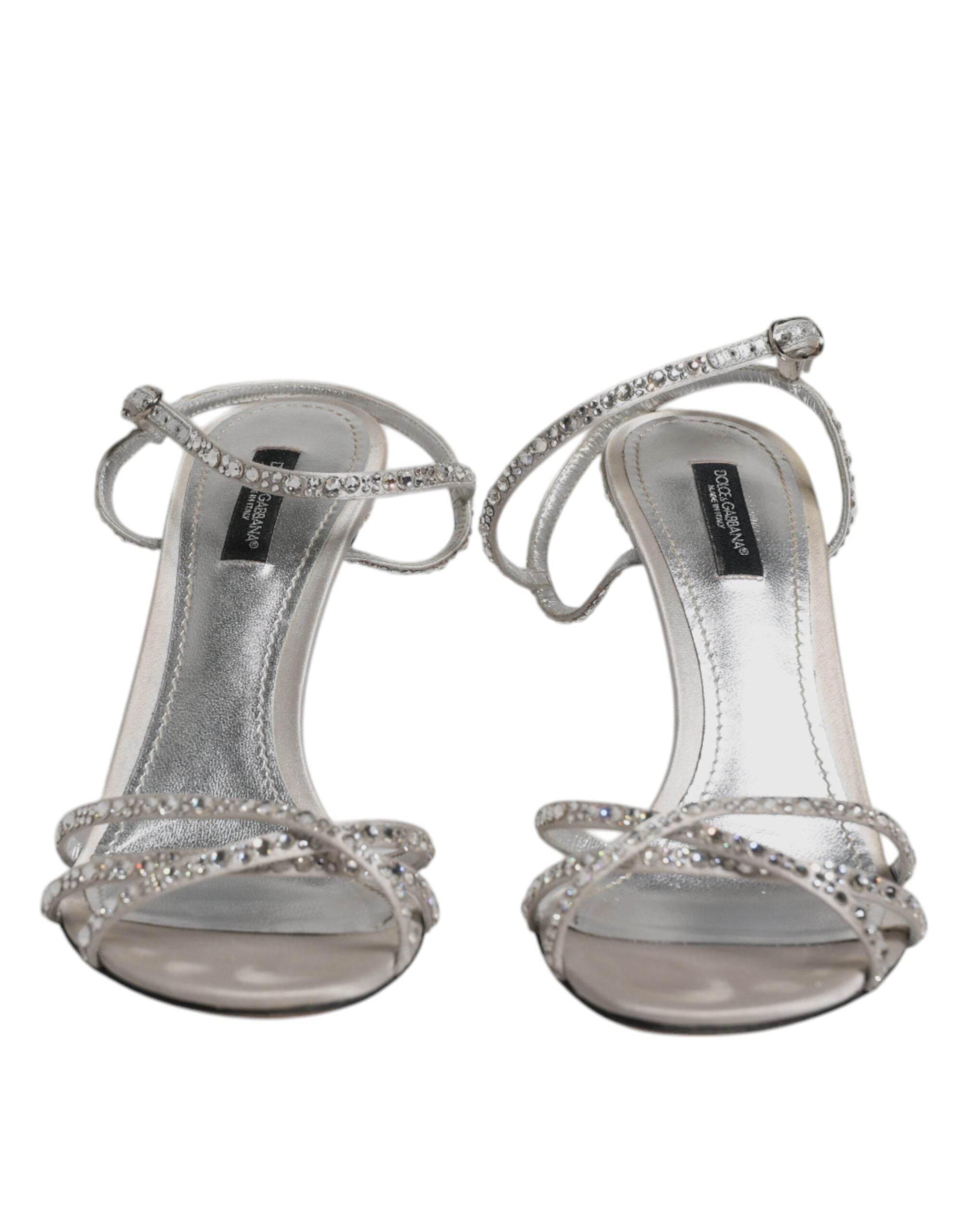 Dolce & Gabbana Silver Crystal Ankle Strap Sandals Shoes - Hilstor