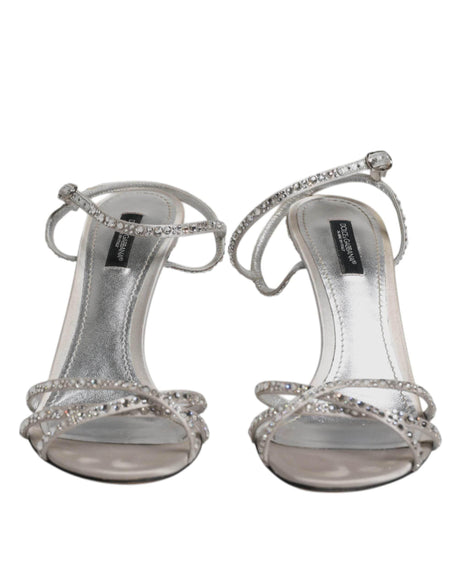 Dolce & Gabbana Silver Crystal Ankle Strap Sandals Shoes - Hilstor