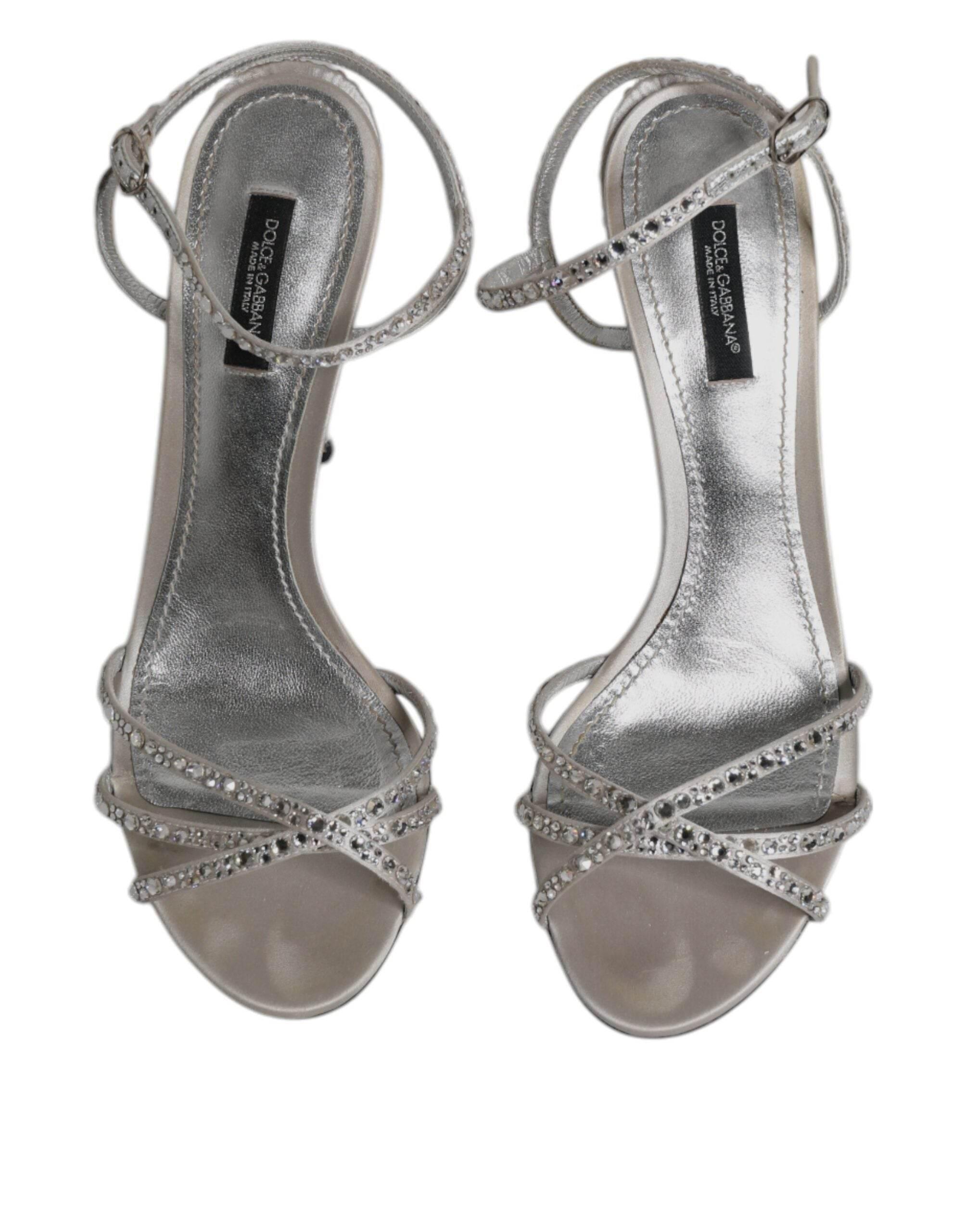 Dolce & Gabbana Silver Crystal Ankle Strap Sandals Shoes - Hilstor