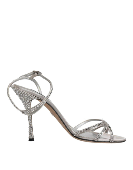 Dolce & Gabbana Silver Crystal Ankle Strap Sandals Shoes - Hilstor