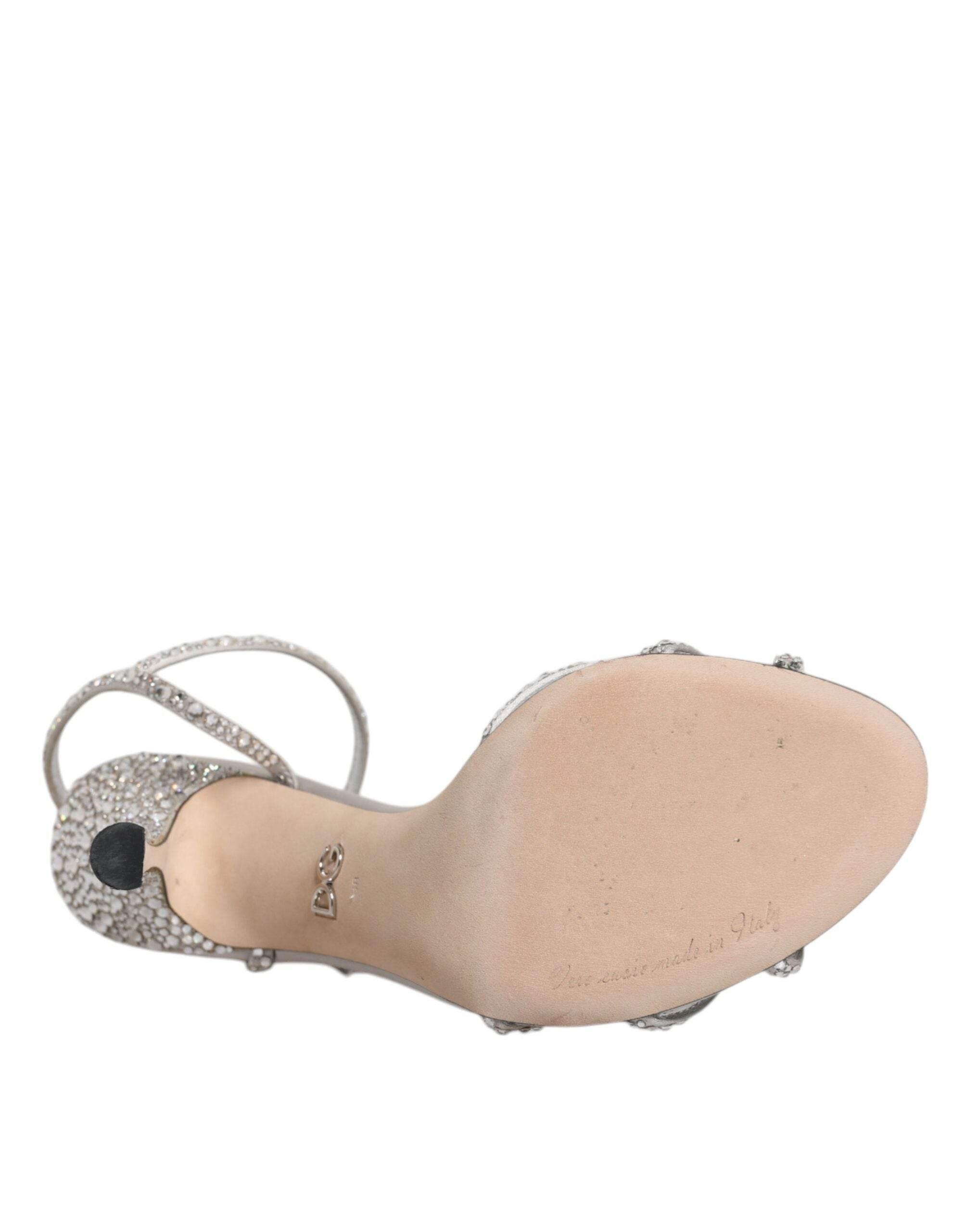 Dolce & Gabbana Silver Crystal Ankle Strap Sandals Shoes - Hilstor