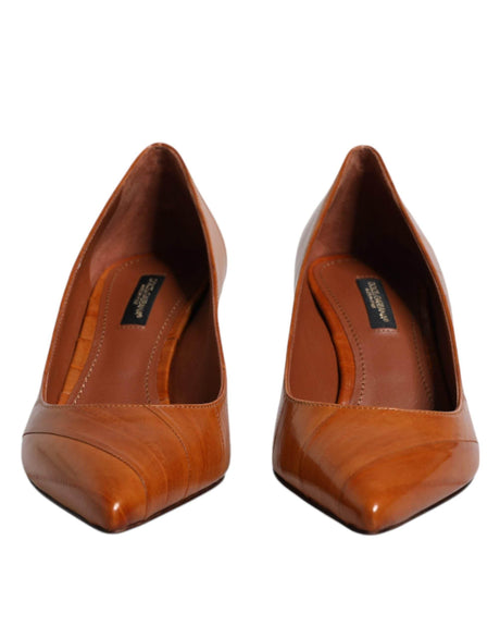 Dolce & Gabbana Brown Leather Kitten Heels Pumps Shoes - Hilstor