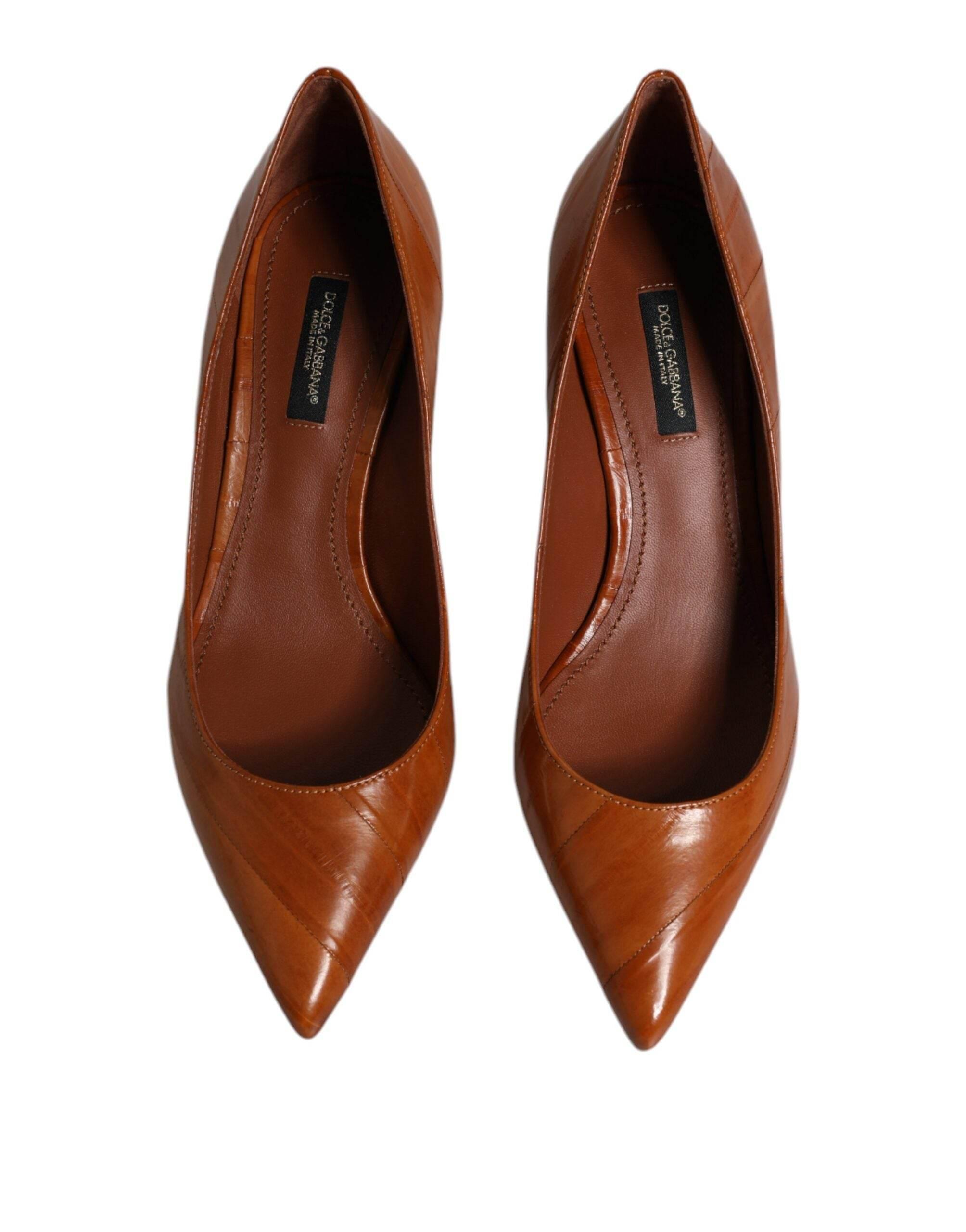 Dolce & Gabbana Brown Leather Kitten Heels Pumps Shoes - Hilstor