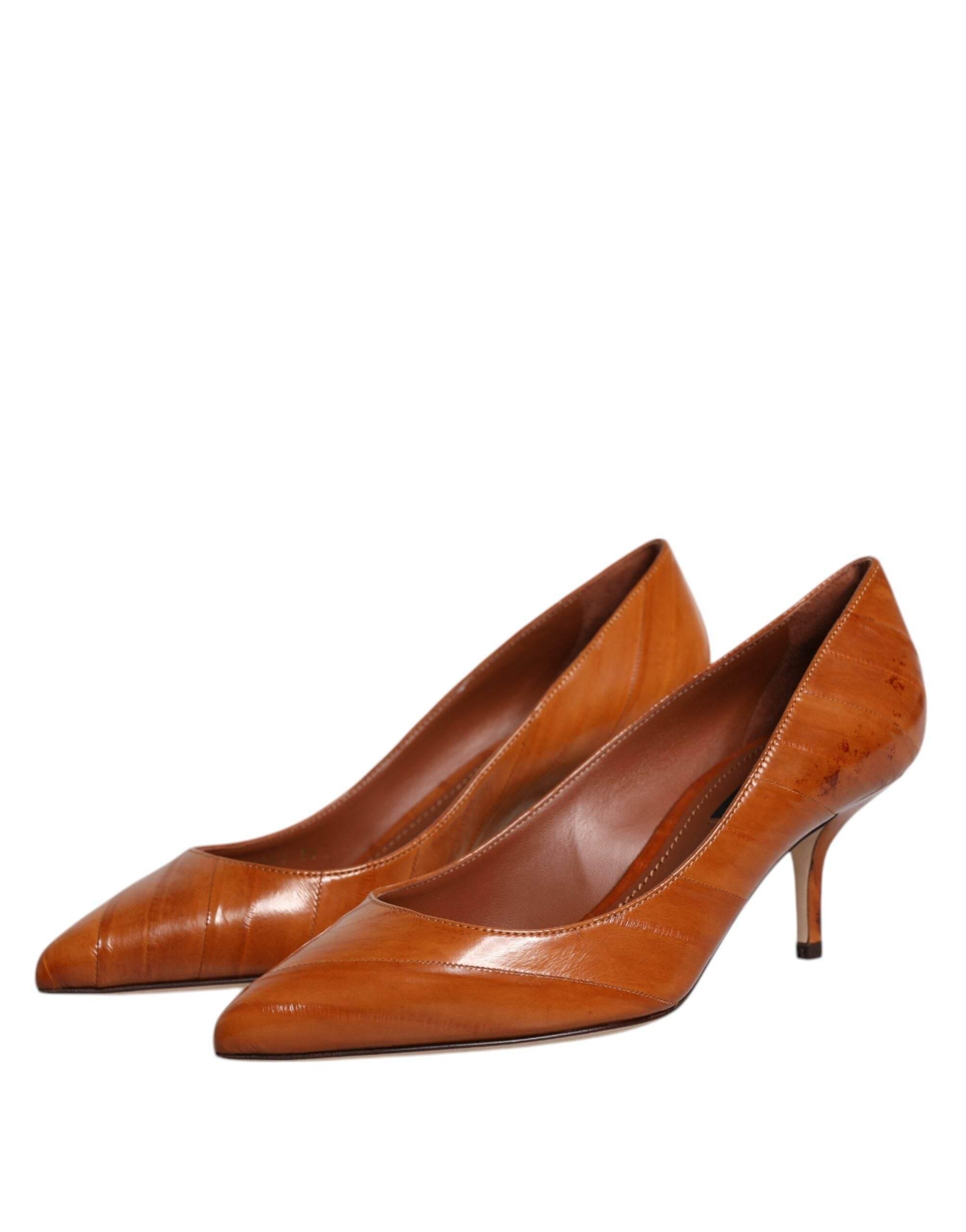 Dolce & Gabbana Brown Leather Kitten Heels Pumps Shoes - Hilstor
