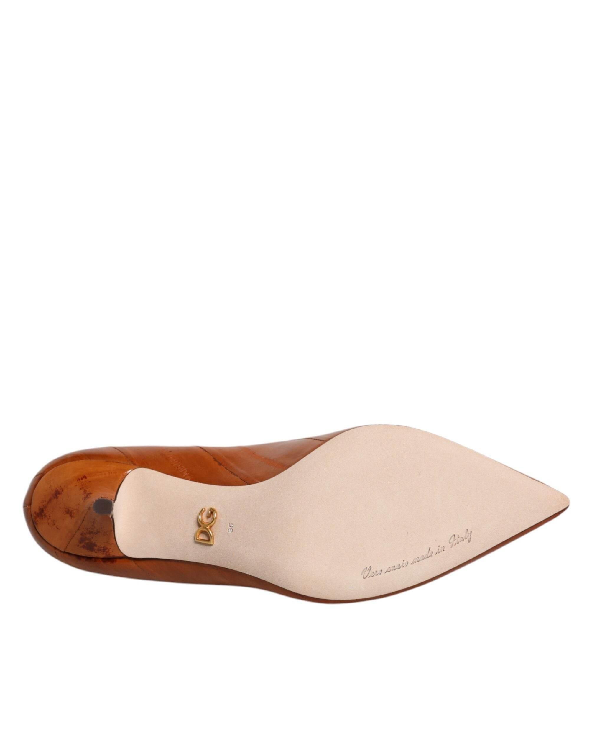 Dolce & Gabbana Brown Leather Kitten Heels Pumps Shoes - Hilstor