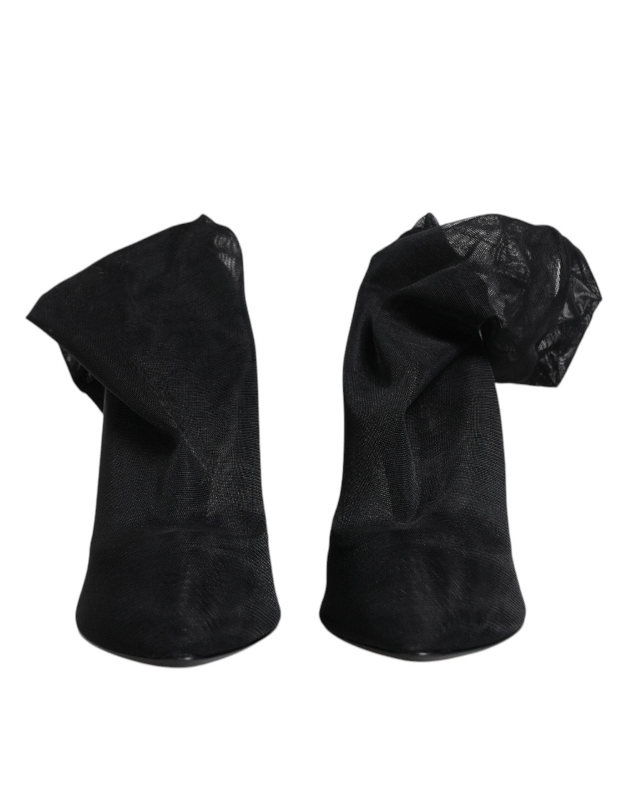 Dolce & Gabbana Black Silk Stretch Mesh Sock Boots Shoes - Hilstor