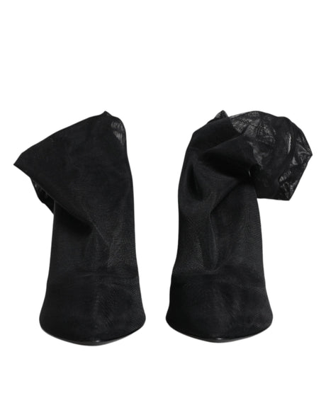 Dolce & Gabbana Black Silk Stretch Mesh Sock Boots Shoes - Hilstor