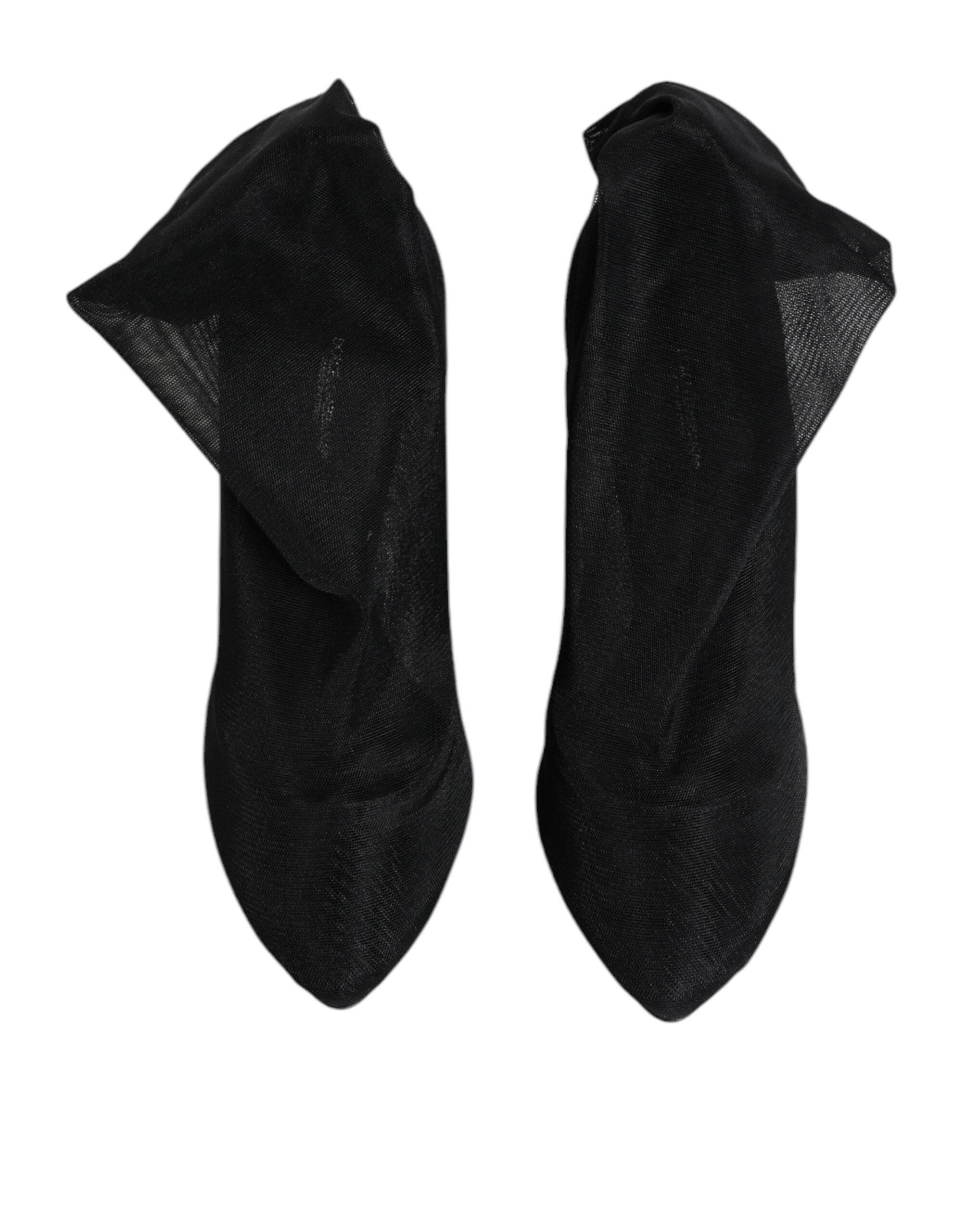 Dolce & Gabbana Black Silk Stretch Mesh Sock Boots Shoes - Hilstor