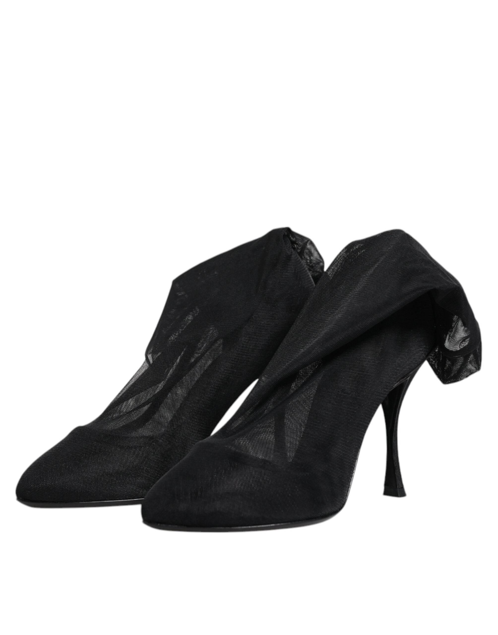 Dolce & Gabbana Black Silk Stretch Mesh Sock Boots Shoes - Hilstor