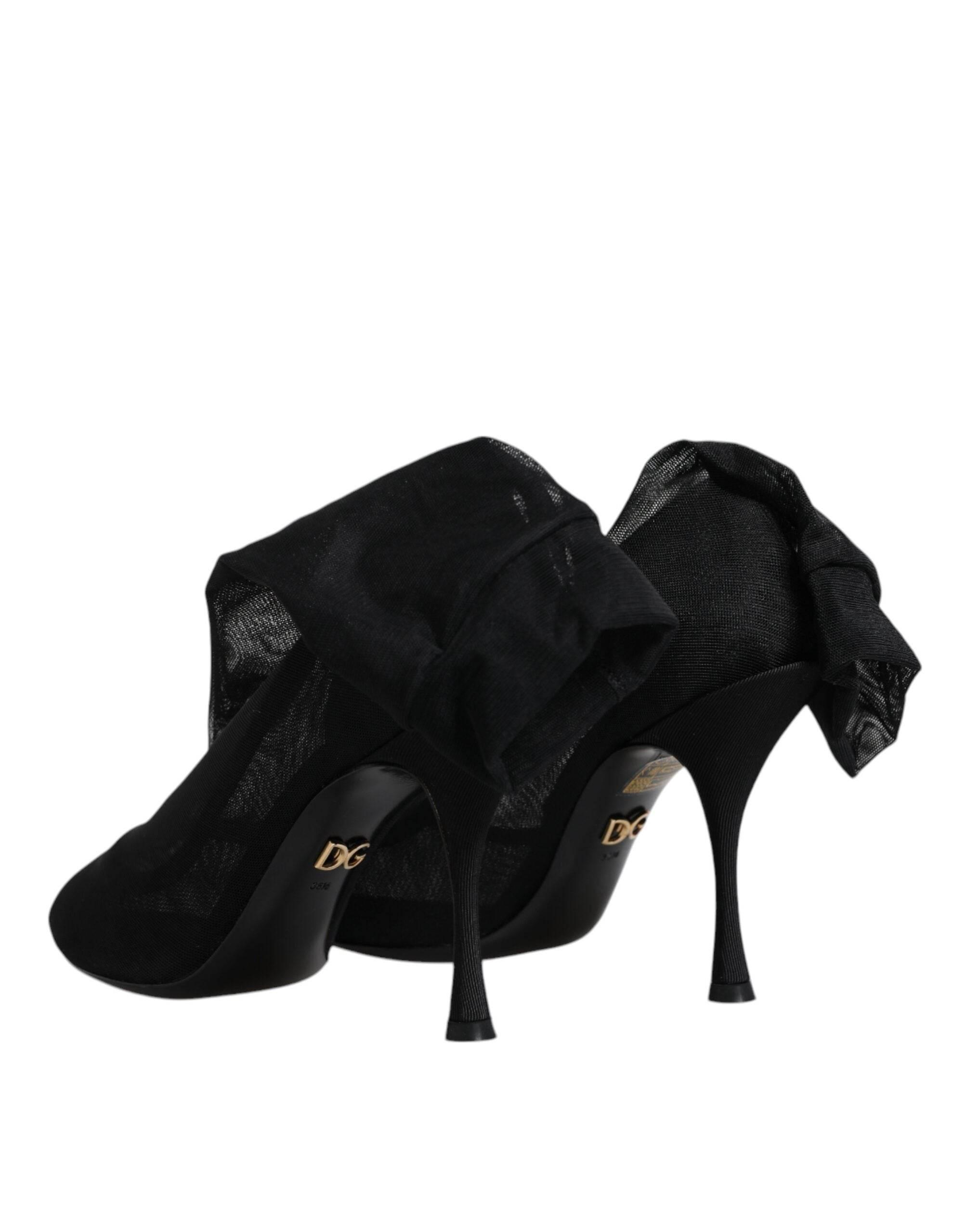 Dolce & Gabbana Black Silk Stretch Mesh Sock Boots Shoes - Hilstor