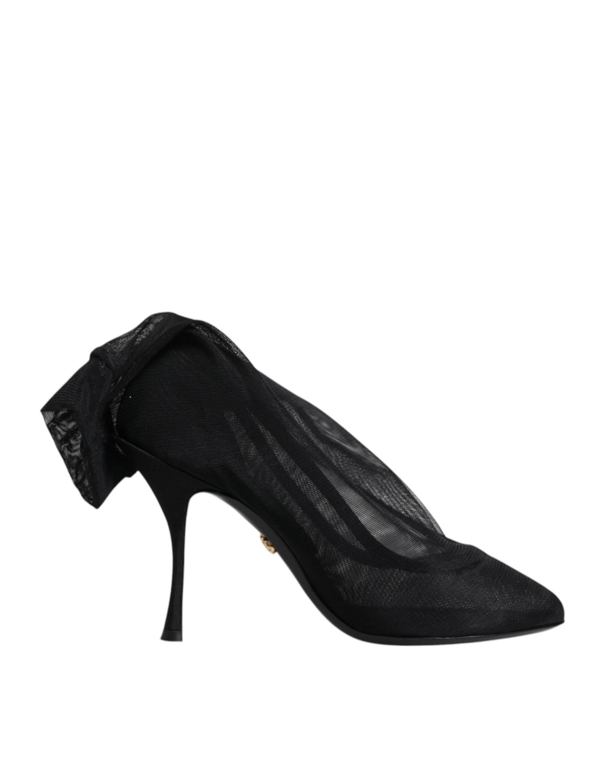 Dolce & Gabbana Black Silk Stretch Mesh Sock Boots Shoes - Hilstor