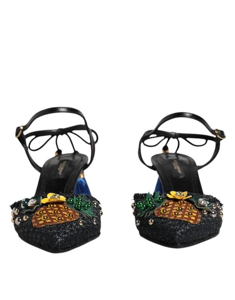 Dolce & Gabbana Black Pineapple Bellucci Heels Sandals Shoes - Hilstor