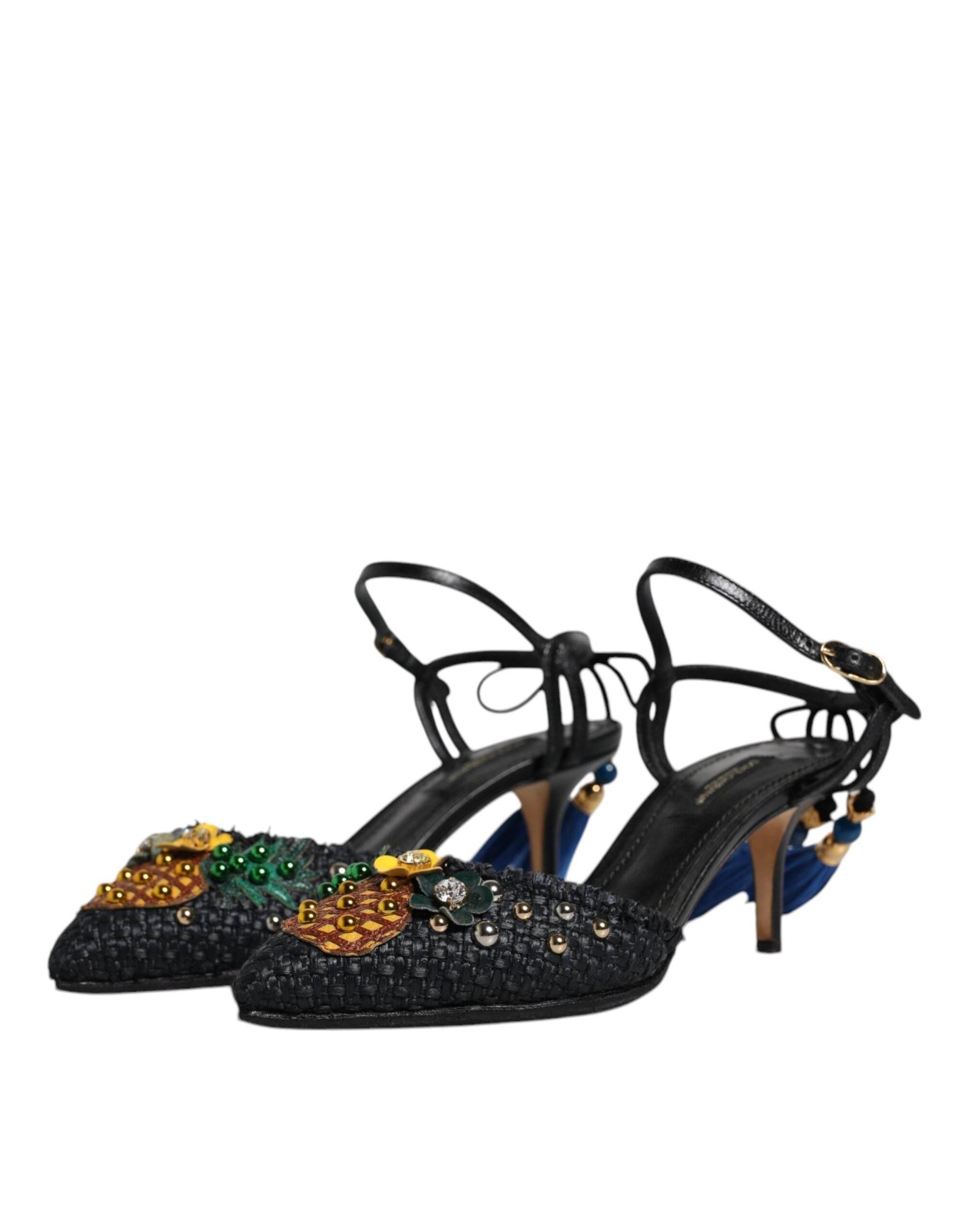 Dolce & Gabbana Black Pineapple Bellucci Heels Sandals Shoes - Hilstor
