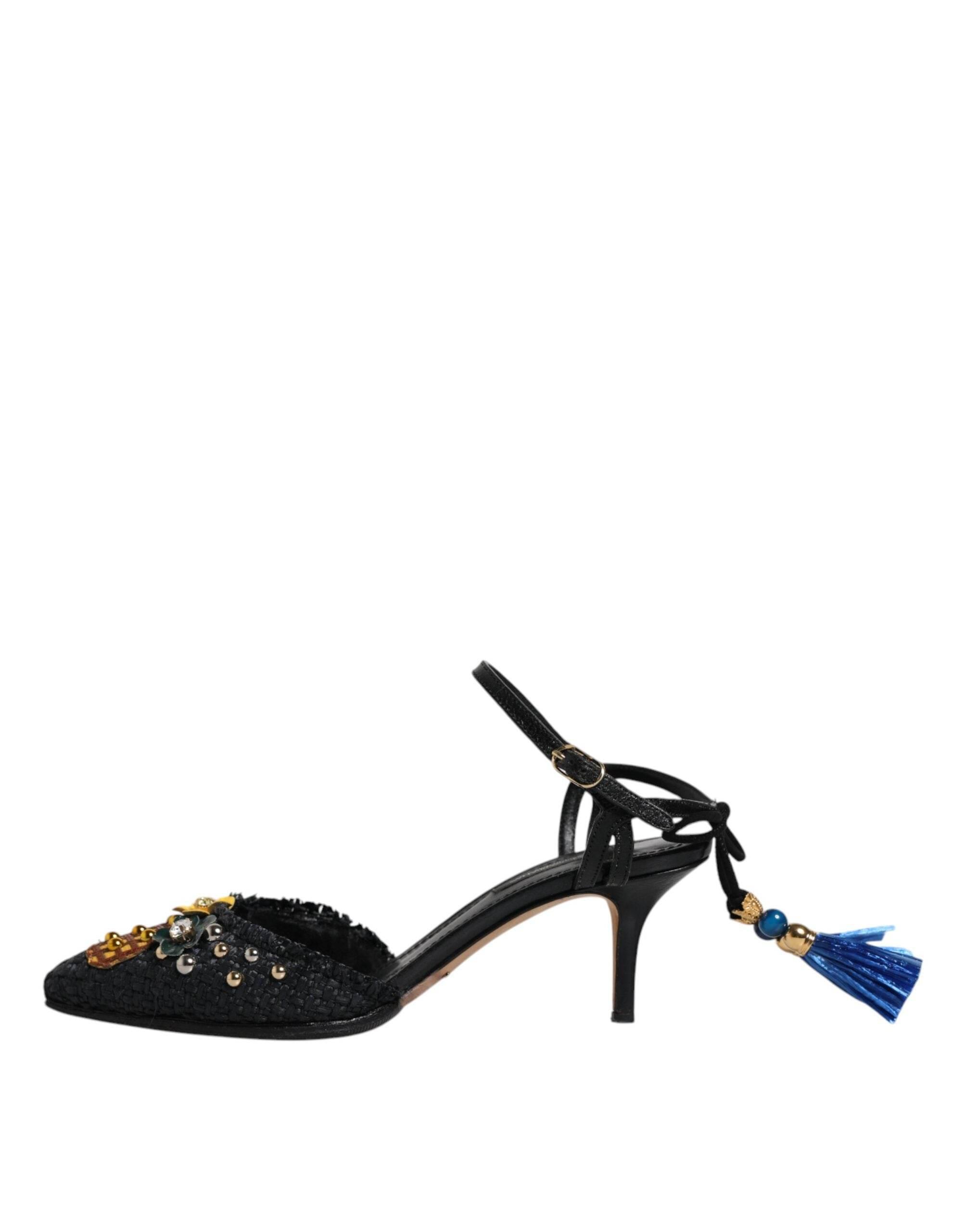 Dolce & Gabbana Black Pineapple Bellucci Heels Sandals Shoes - Hilstor