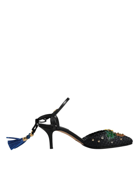 Dolce & Gabbana Black Pineapple Bellucci Heels Sandals Shoes - Hilstor