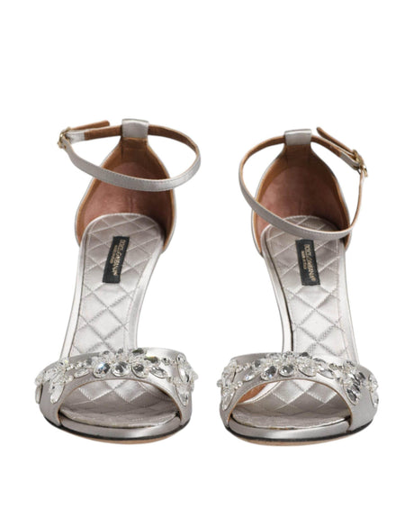 Dolce & Gabbana Silver Ankle Strap Crystal Sandals Shoes - Hilstor