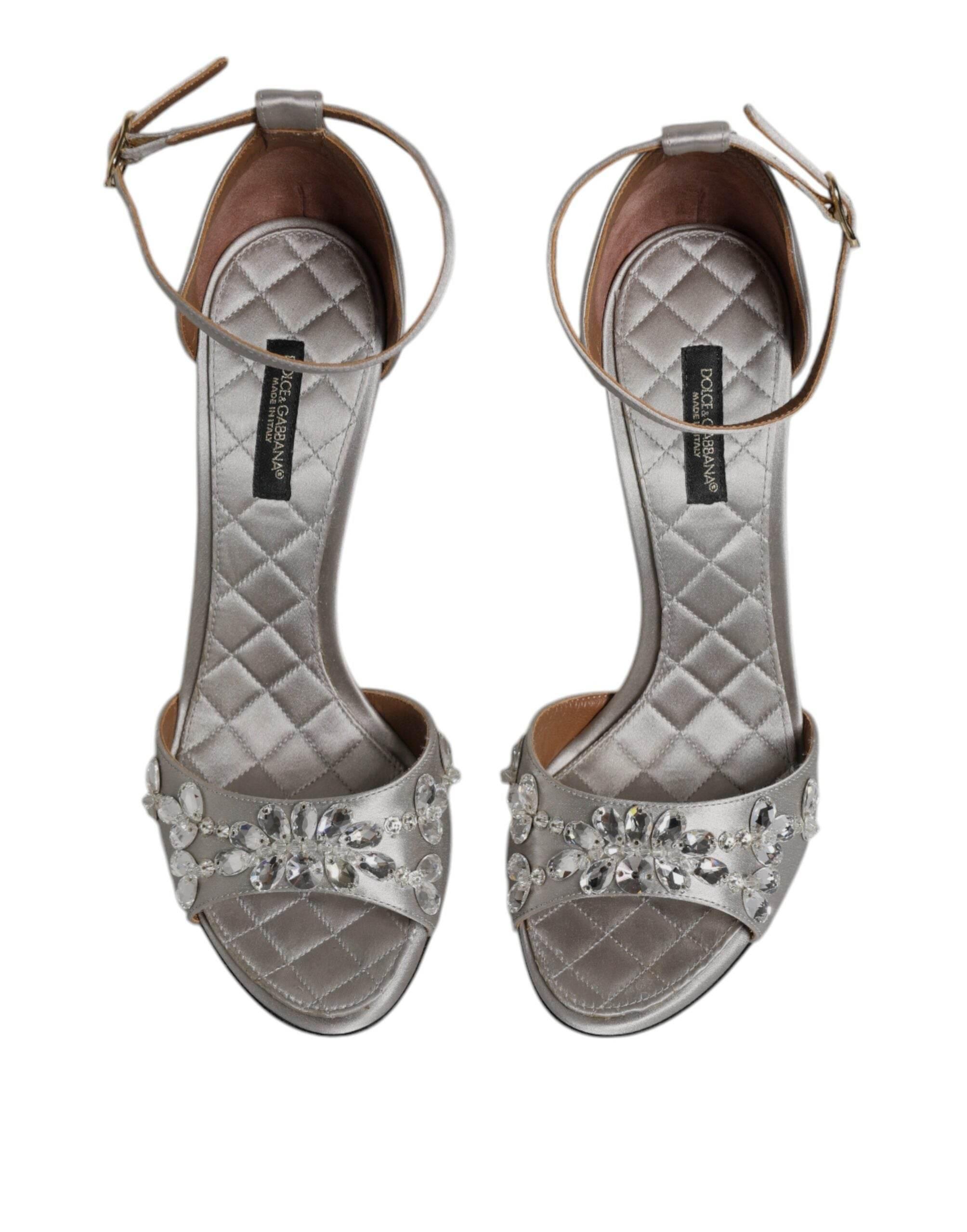 Dolce & Gabbana Silver Ankle Strap Crystal Sandals Shoes - Hilstor