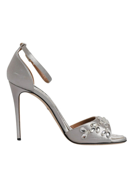 Dolce & Gabbana Silver Ankle Strap Crystal Sandals Shoes - Hilstor