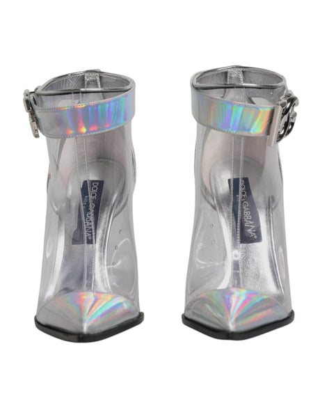 Dolce & Gabbana Silver Iridescent Pointed Short Boots Shoes - Hilstor