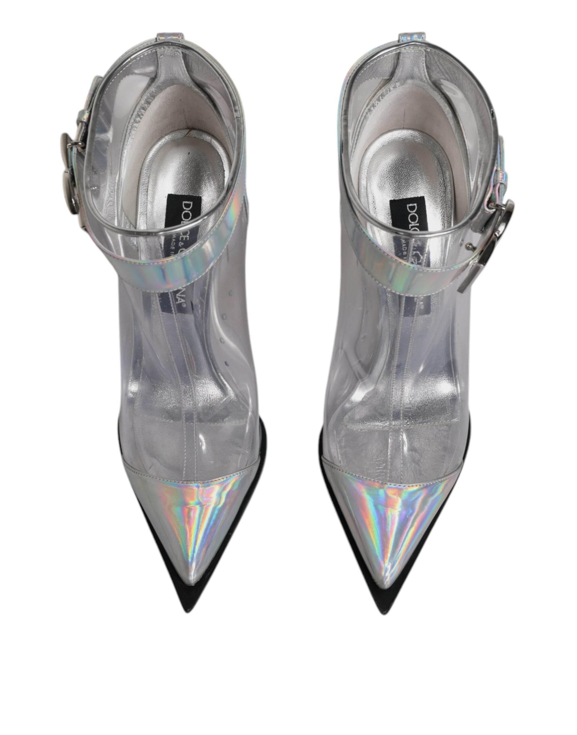 Dolce & Gabbana Silver Iridescent Pointed Short Boots Shoes - Hilstor