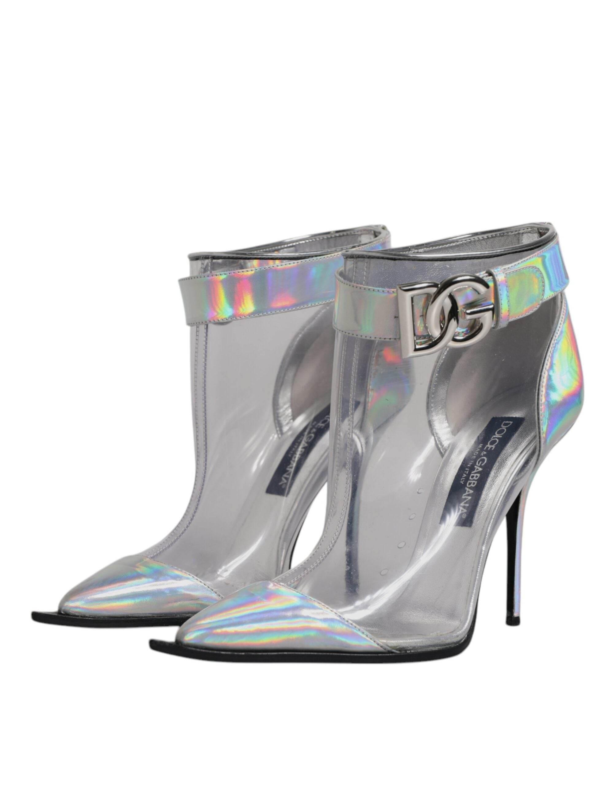 Dolce & Gabbana Silver Iridescent Pointed Short Boots Shoes - Hilstor