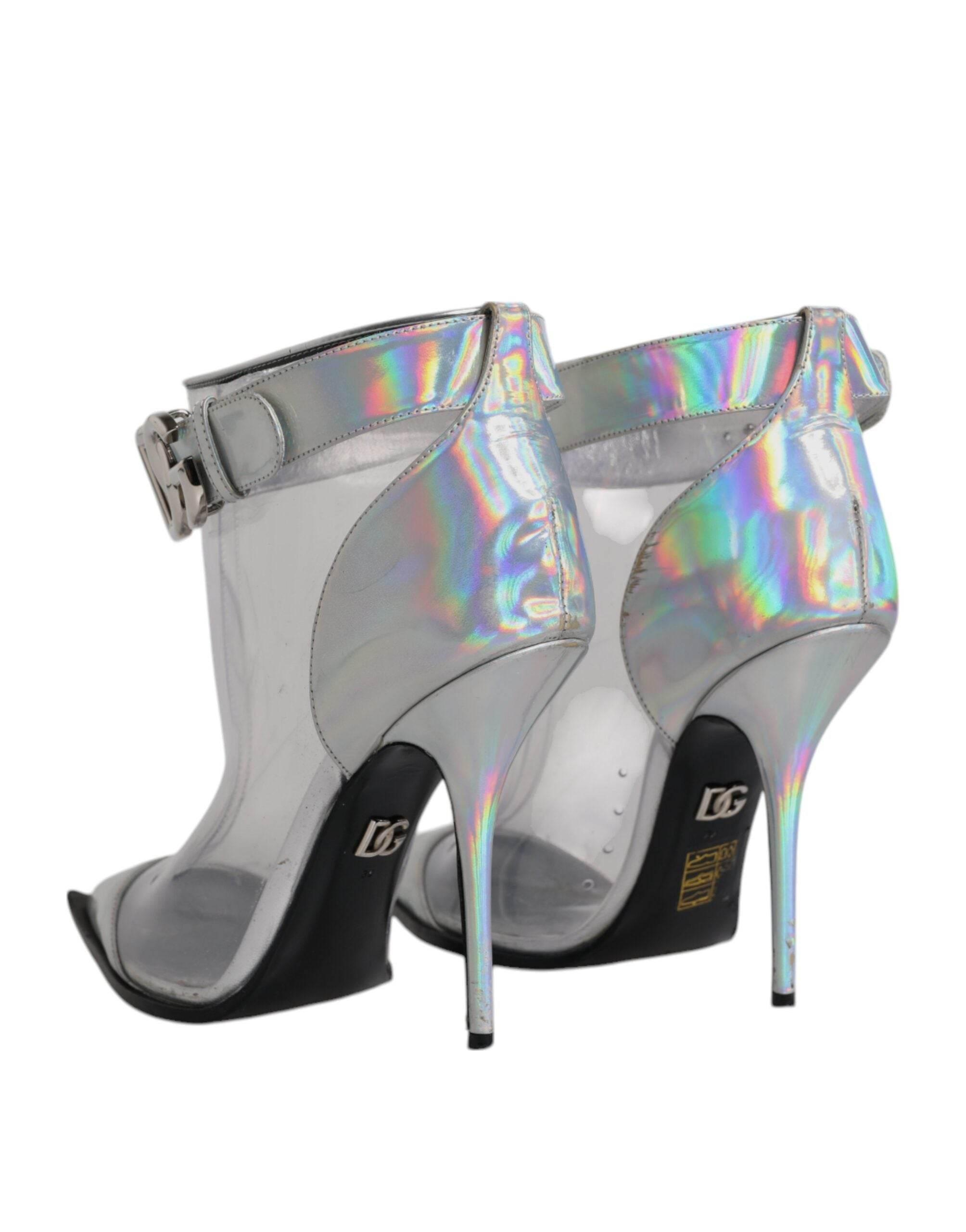 Dolce & Gabbana Silver Iridescent Pointed Short Boots Shoes - Hilstor