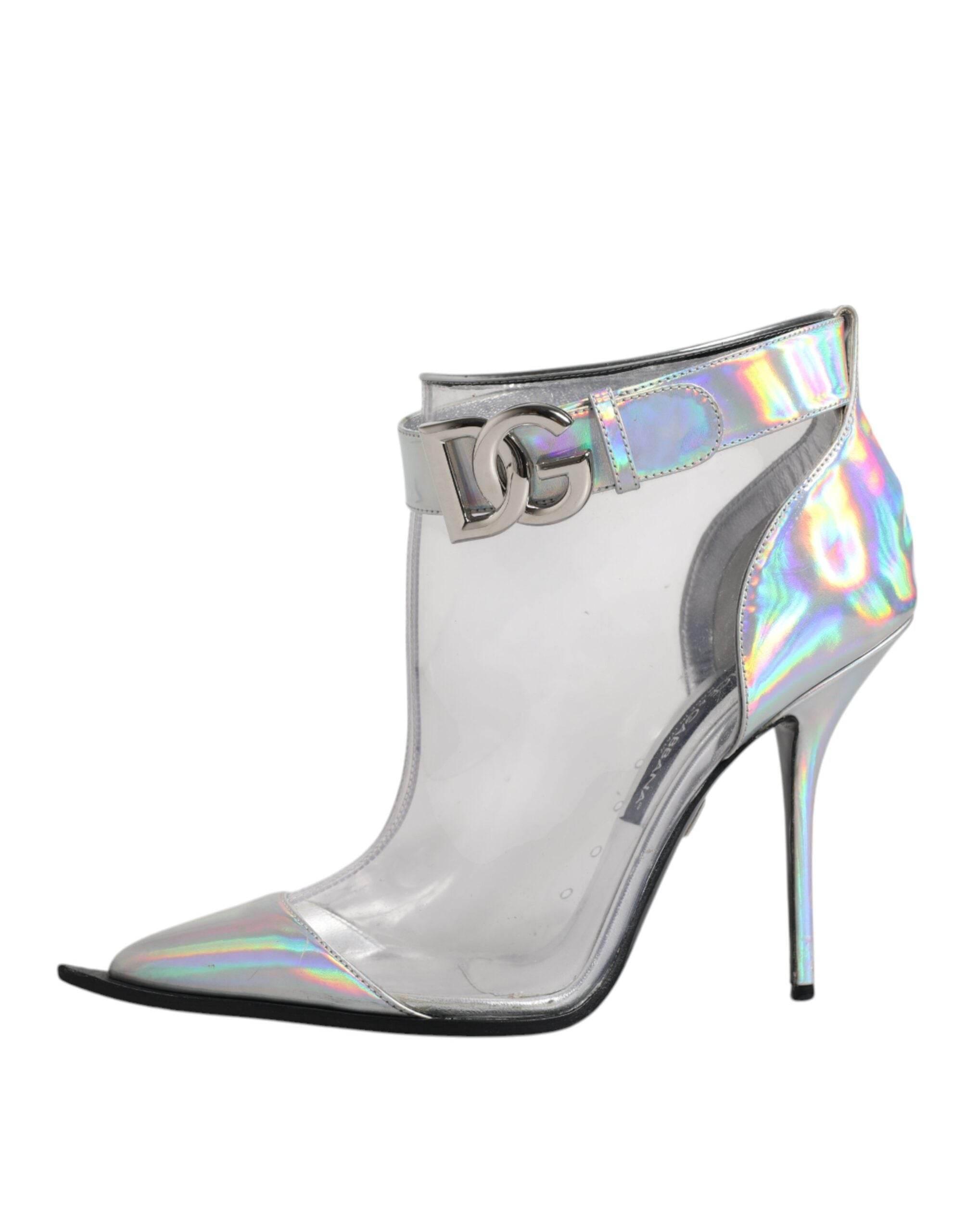 Dolce & Gabbana Silver Iridescent Pointed Short Boots Shoes - Hilstor