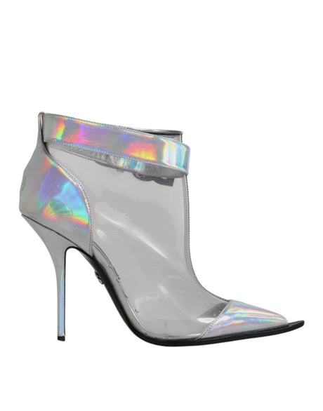 Dolce & Gabbana Silver Iridescent Pointed Short Boots Shoes - Hilstor