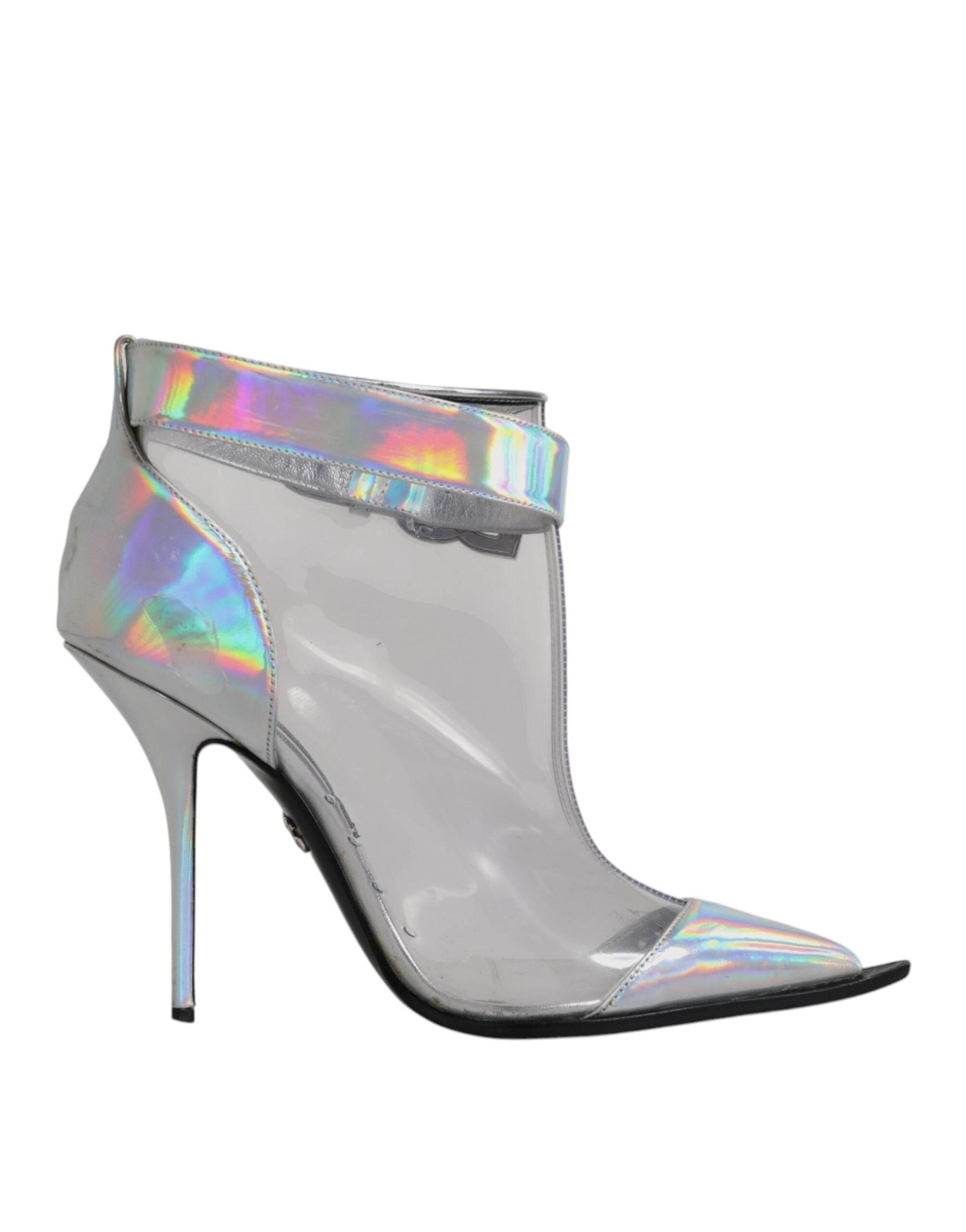Dolce & Gabbana Silver Iridescent Pointed Short Boots Shoes - Hilstor