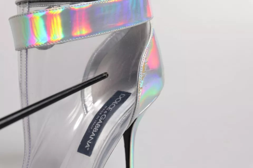 Dolce & Gabbana Silver Iridescent Pointed Short Boots Shoes
