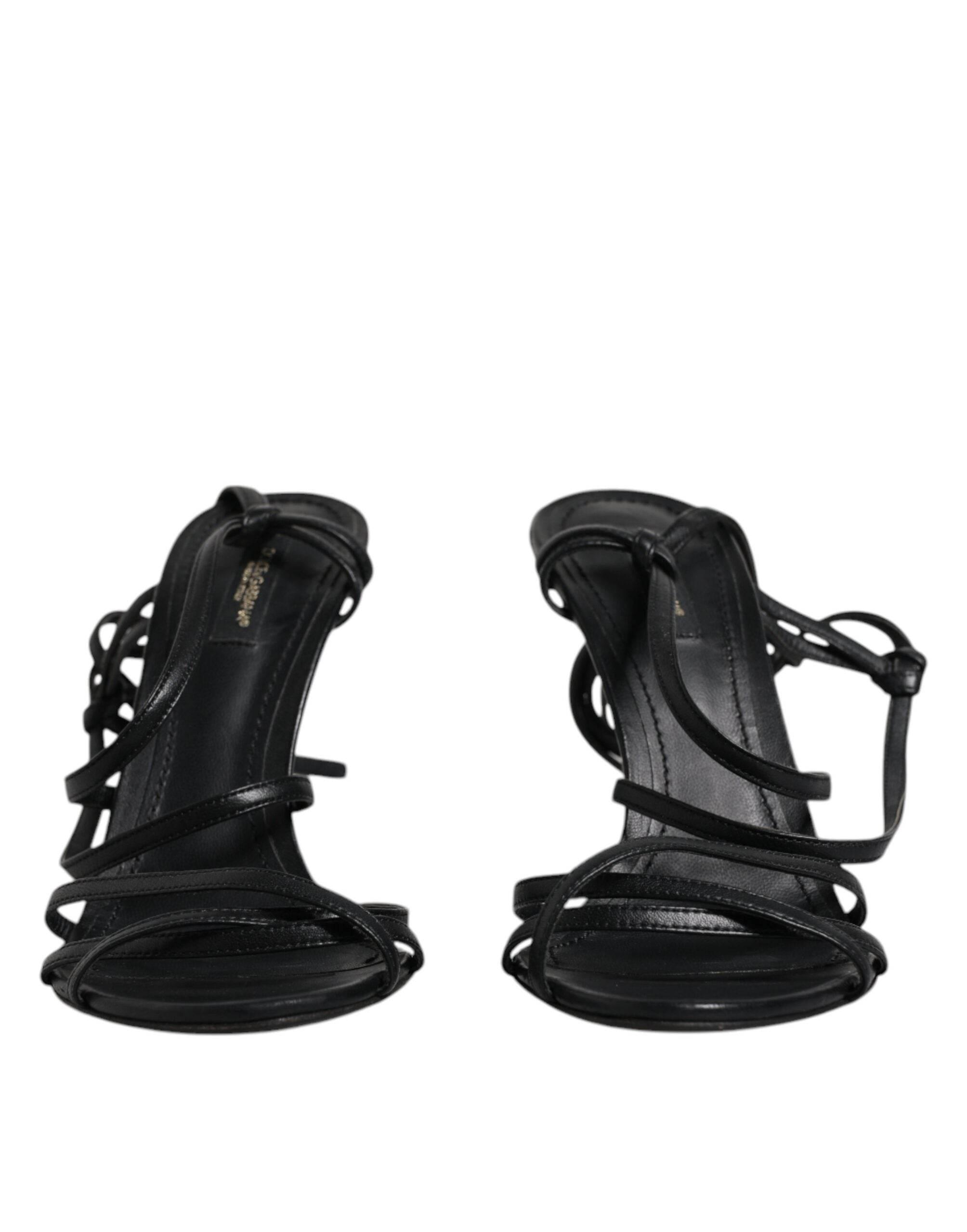 Dolce & Gabbana Black Leather High Heels Keira Sandals Shoes - Hilstor