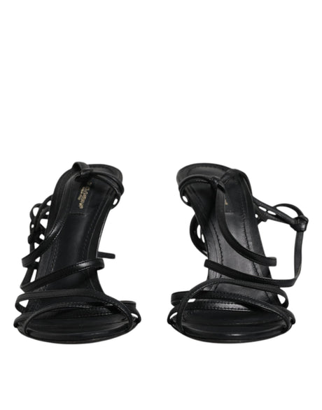 Dolce & Gabbana Black Leather High Heels Keira Sandals Shoes - Hilstor