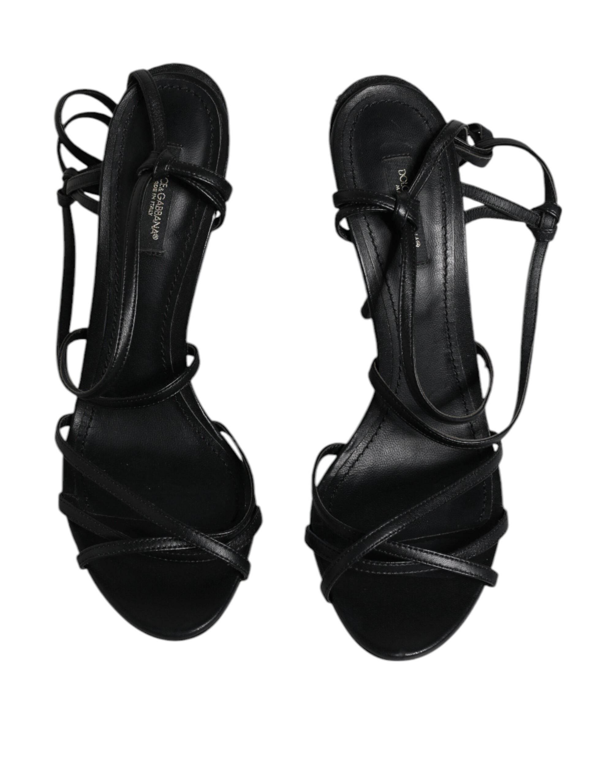 Dolce & Gabbana Black Leather High Heels Keira Sandals Shoes - Hilstor