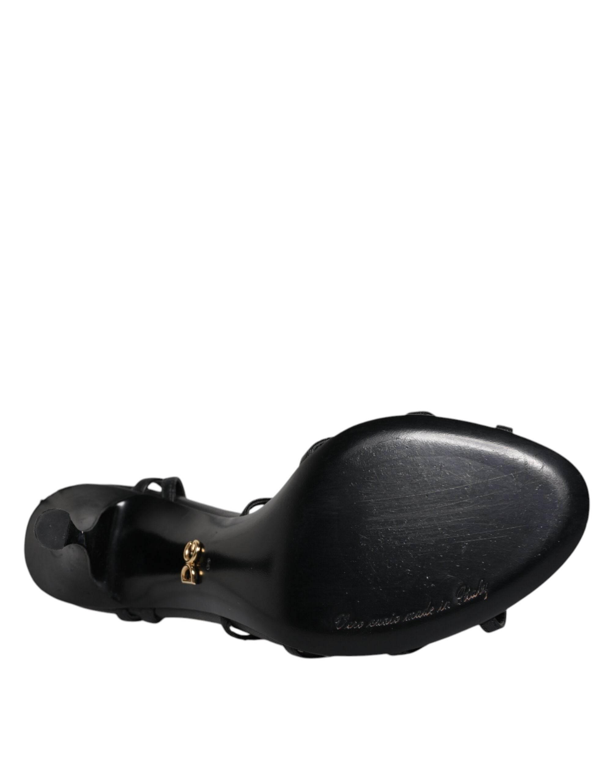 Dolce & Gabbana Black Leather High Heels Keira Sandals Shoes - Hilstor