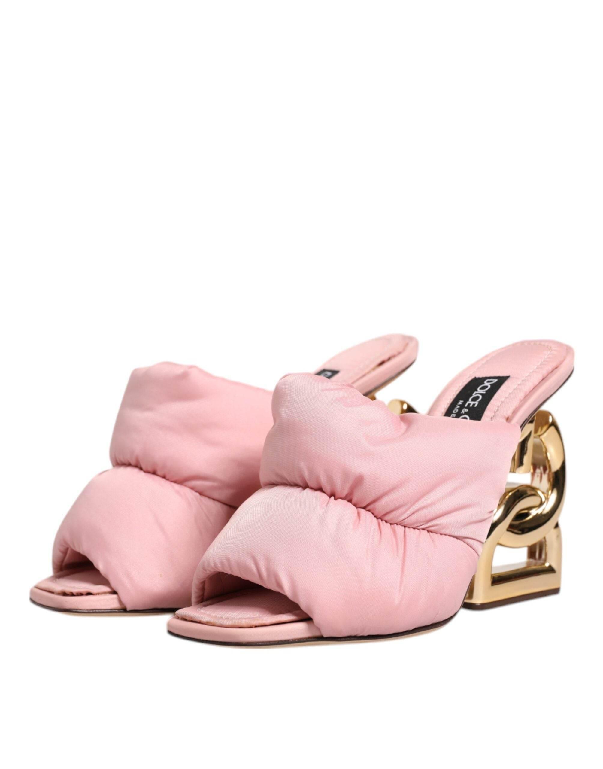 Dolce & Gabbana Pink Quilted DG Heel Slide Sandals Shoes - Hilstor