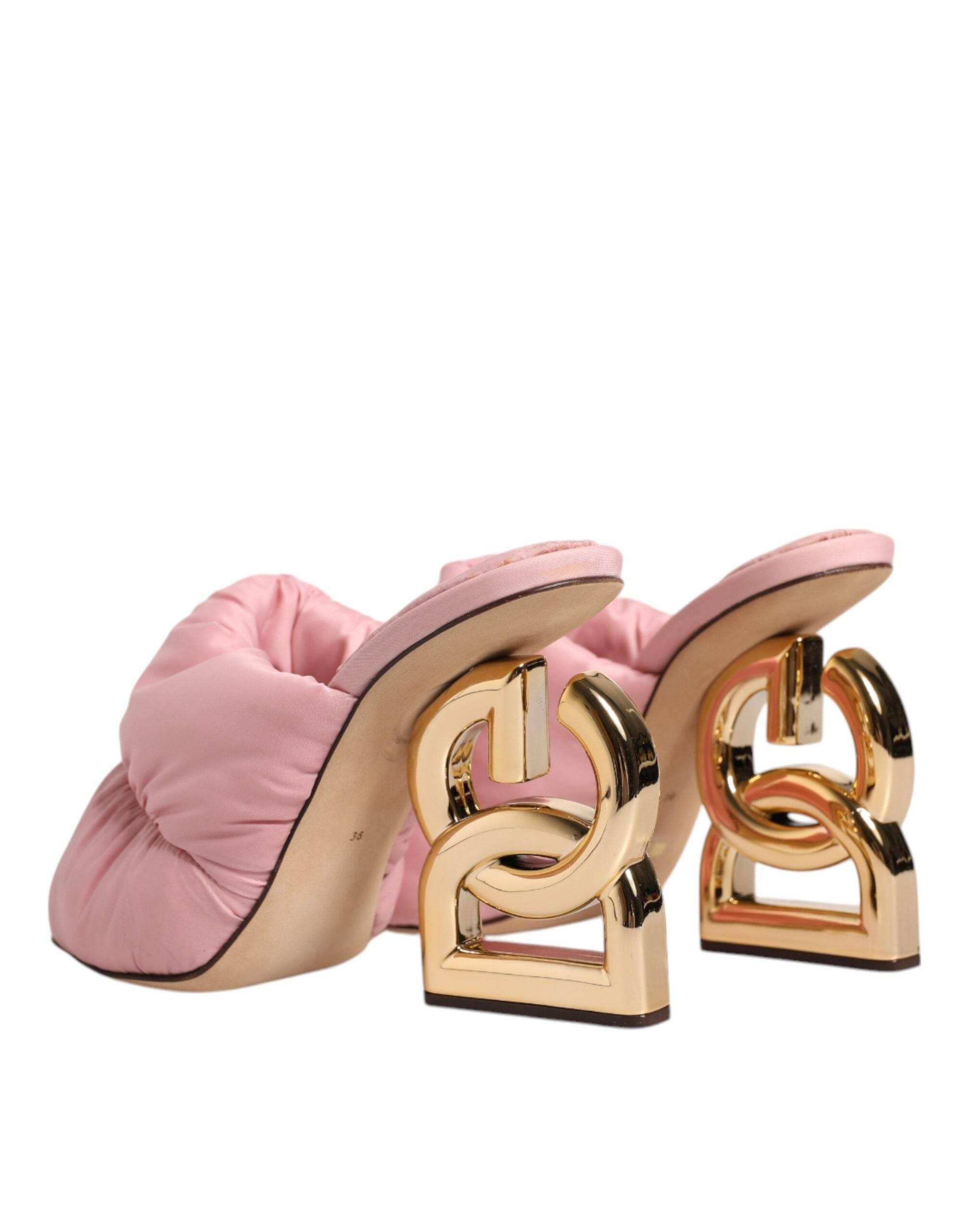 Dolce & Gabbana Pink Quilted DG Heel Slide Sandals Shoes - Hilstor