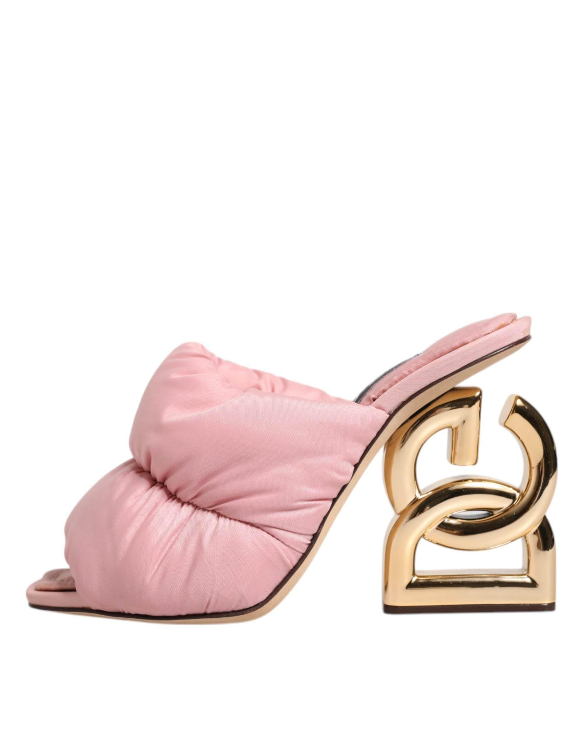 Dolce & Gabbana Pink Quilted DG Heel Slide Sandals Shoes - Hilstor