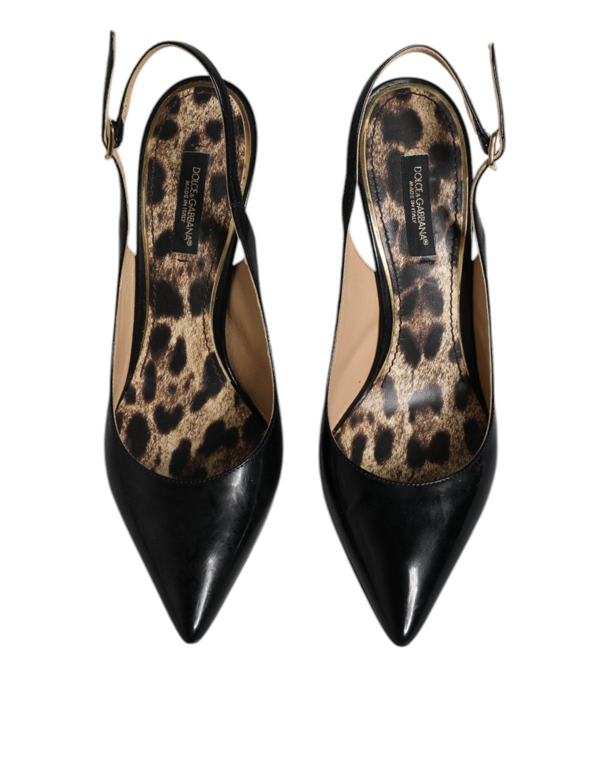 Dolce & Gabbana Black Leather High Heels Slingbacks Shoes - Hilstor