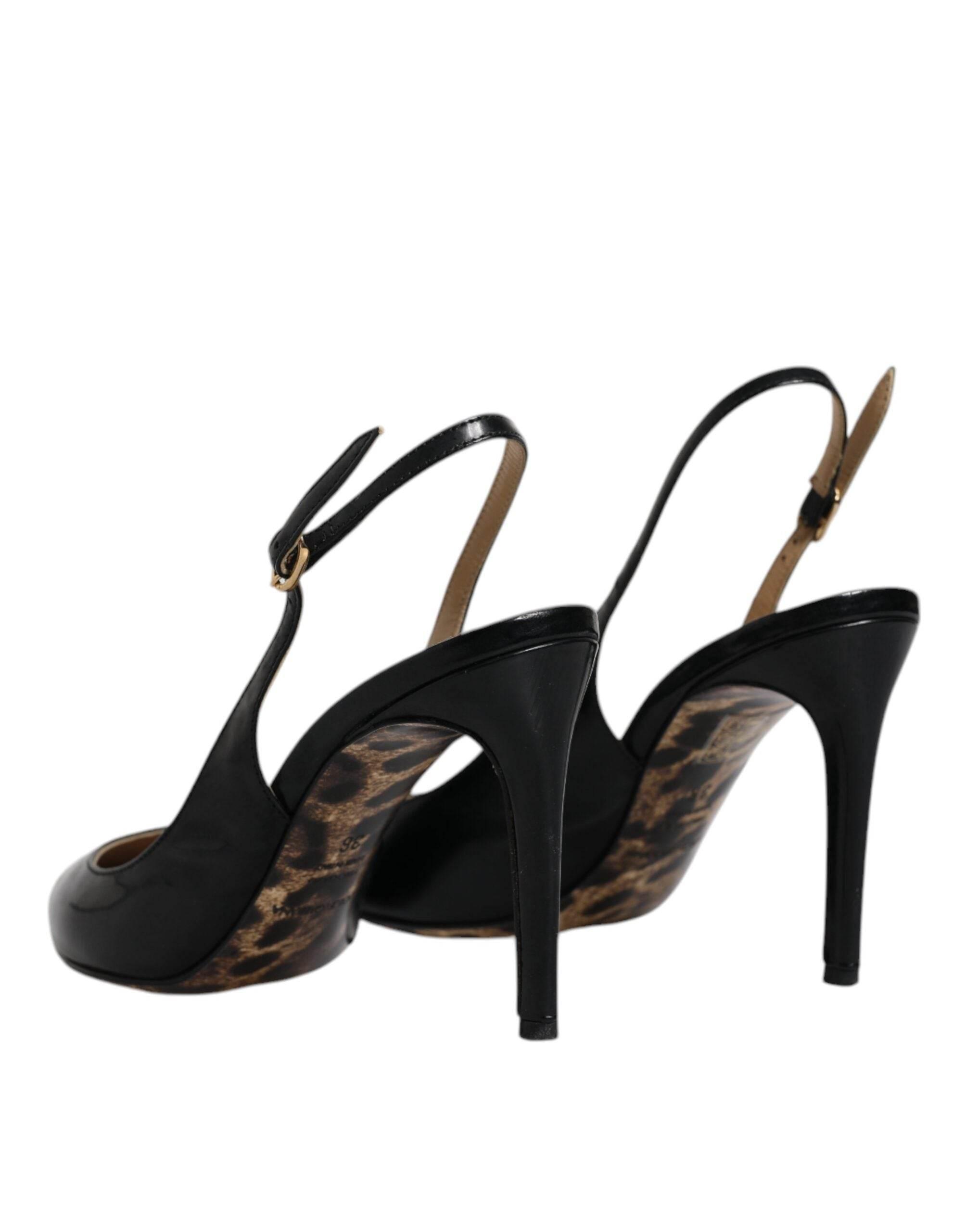 Dolce & Gabbana Black Leather High Heels Slingbacks Shoes - Hilstor