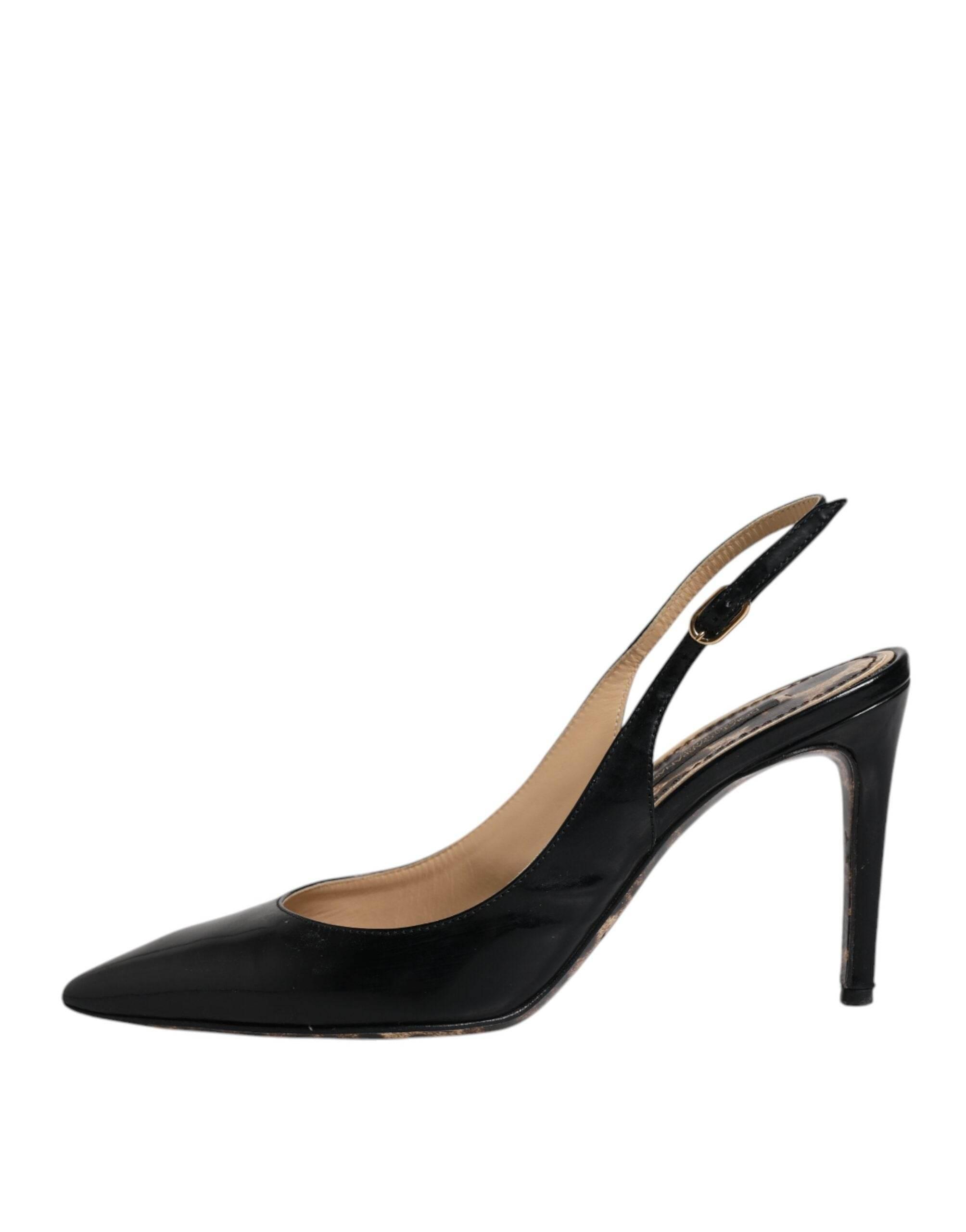 Dolce & Gabbana Black Leather High Heels Slingbacks Shoes - Hilstor