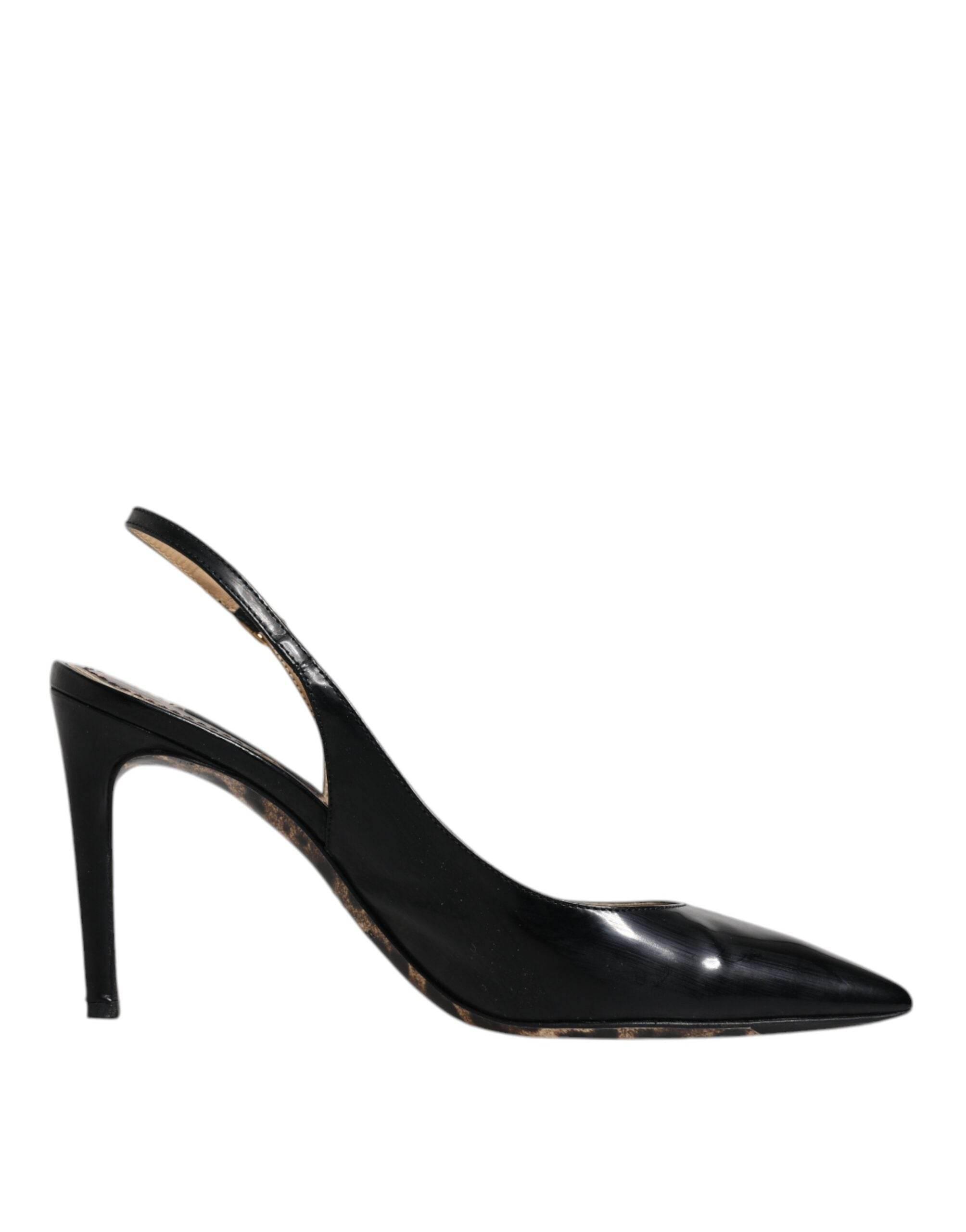 Dolce & Gabbana Black Leather High Heels Slingbacks Shoes - Hilstor